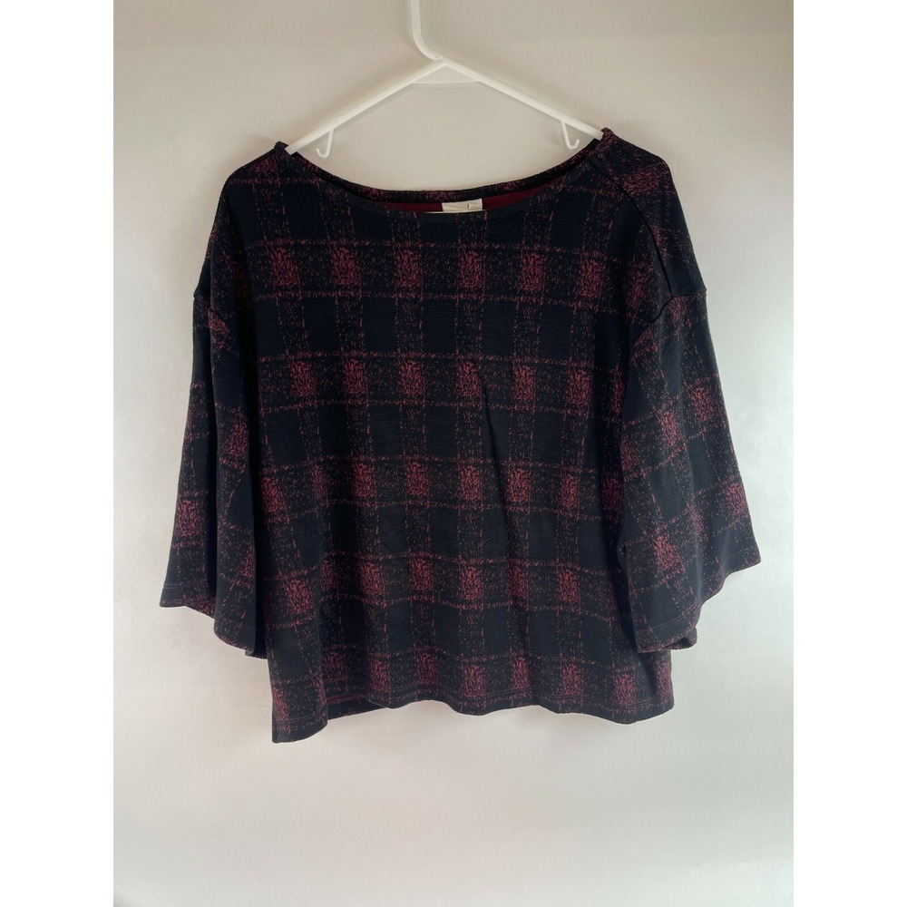Ady P Blouse Top Women's Size Small Oversized Burgundy & Black Flutter Sleeve
